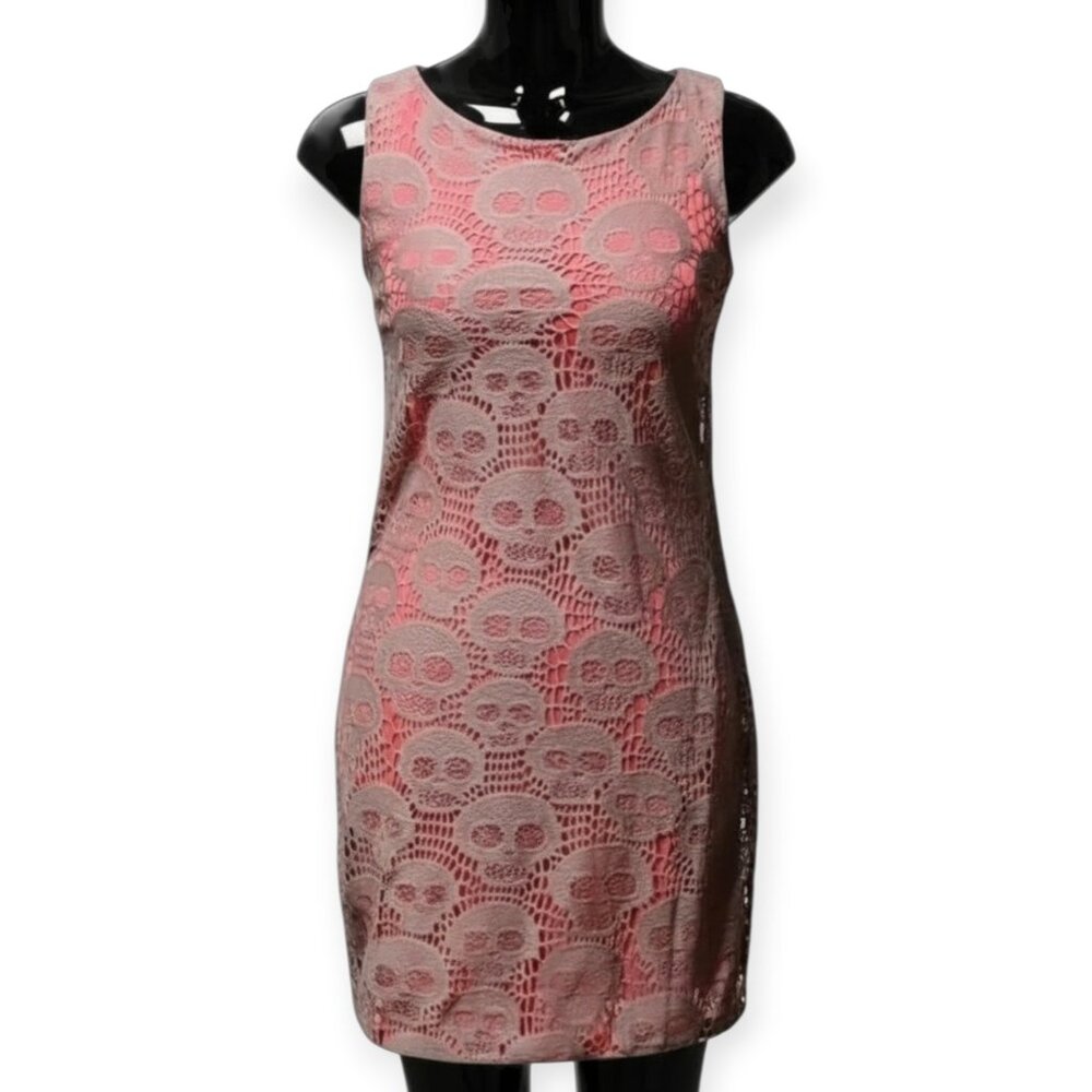 Chelsea & Violet Crochet Skull Lace Sheath Mini Dress XS Salmon Pink